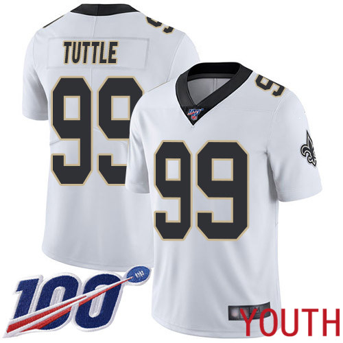 New Orleans Saints Limited White Youth Shy Tuttle Road Jersey NFL Football #99 100th Season Vapor Untouchable Jersey->youth nfl jersey->Youth Jersey